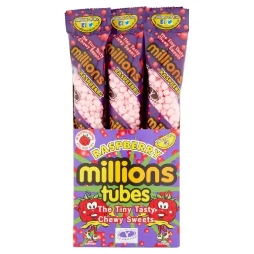 [5017375134716] MILLIONS TUBES RASPBERRY 55G / 12CT (UK) 