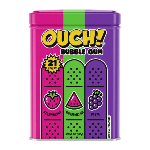 [859917004690] OUCH BUBBLE GUM TINS 12PK