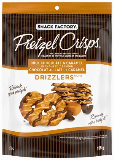SNACK FACTORY MILK CHOCO/CARAMEL DRIZZLERS 155G