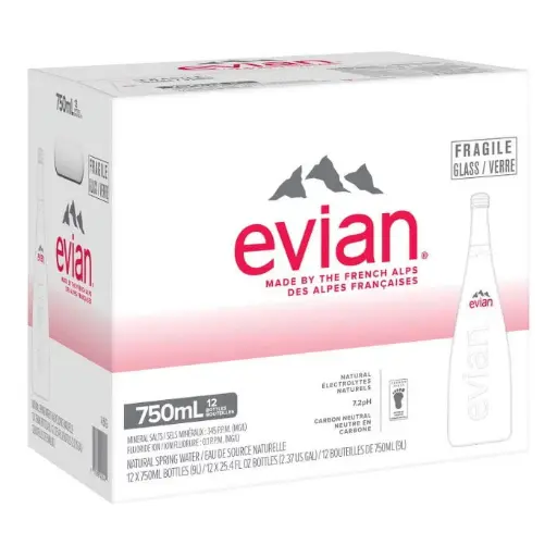 EVIAN GLASS BOTTLES 750ML/12CT