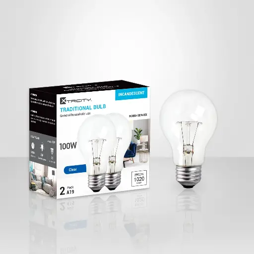 [12000012] 100W A19 CLEAR ROUGH SERVICE BULB 2PK 