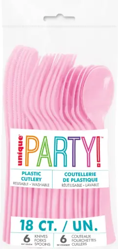 [FP32200] PLASTIC CUTLERY PINK ASSORTED 18/PK 