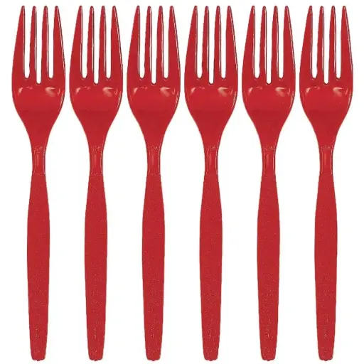 [FP32188] PLASTIC FORKS RED 18/PK   