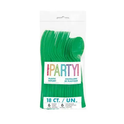 [FP32240] PLASTIC CUTLERY GREEN ASSORTED 18/PK   