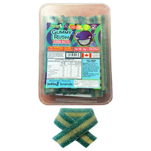GUMMY RUSH SOUR BELTS BLUE RASPBERRY TUB 