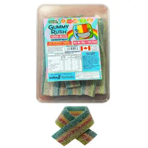 GUMMY RUSH SOUR BELTS RAINBOW BRUST TUB 1KG