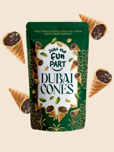 JUST THE FUN PART DUBAI CONES MILK CHOCO/PISTACHIO/KADAIFI 120G