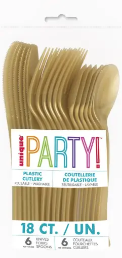 [FP32122] PLASTIC CUTLERY GOLD ASSORTED 18/PK  