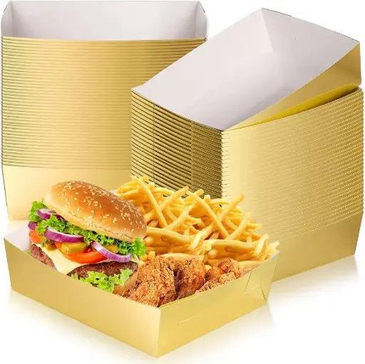 [FP32126] PAPER FOOD TRAYS GOLD 10/PK    