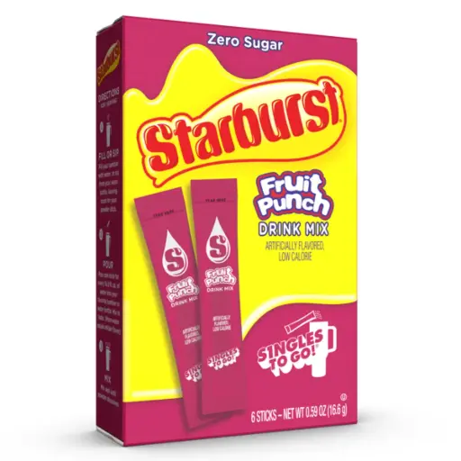 [2724] STARBURST ZERO SUGAR SINGLES TO GO FRUIT PUNCH DRINK MIX 6CT