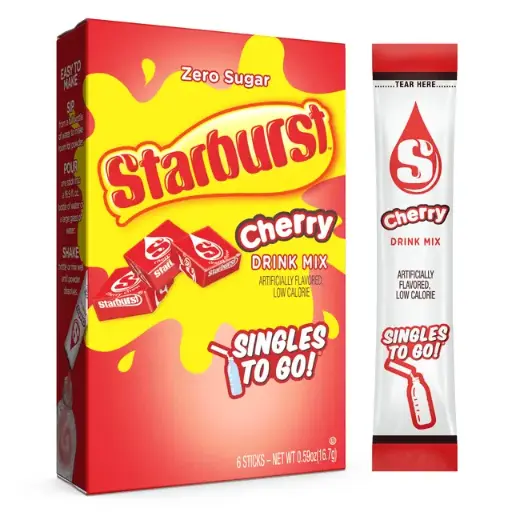 [2725] STARBURST ZERO SUGAR SINGLES TO GO CHERRY DRINK MIX 6CT 