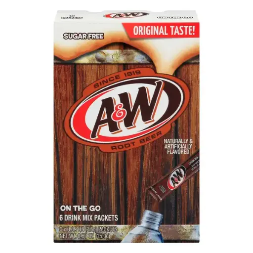 [6668.] A&W SUGAR FREE ROOT BEER SINGLES TO GO DRINK MIX 6CT