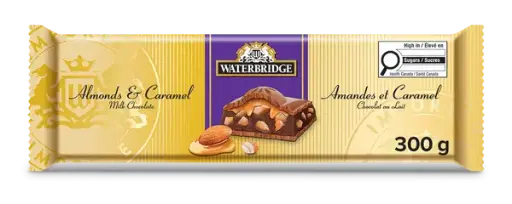 [W-B0960] WATERBRIDGE ALMONDS & CARAMEL MILK CHOCOLATE BAR 295G