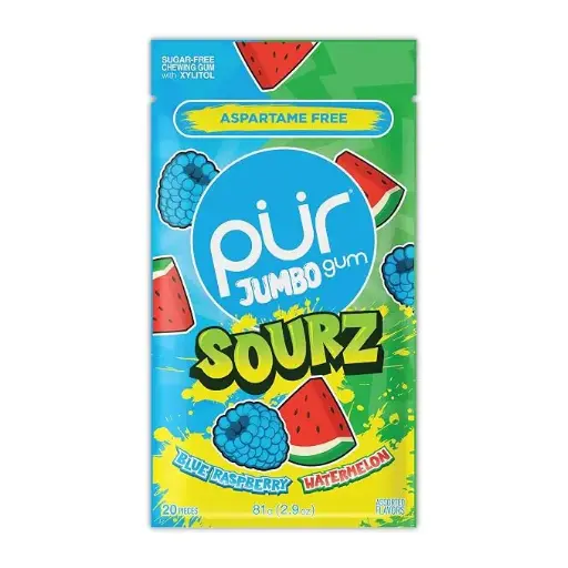 PUR JUMBO GUM SOURZ RASPBERRY / WATERMELON 20PCS  